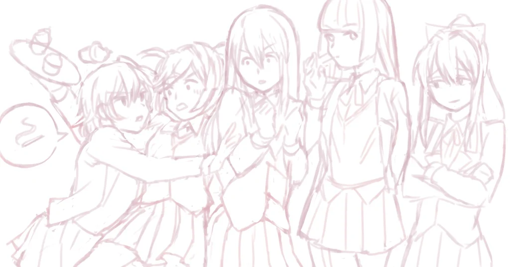 【イラスト】ドキドキ文芸部+α_ラフ