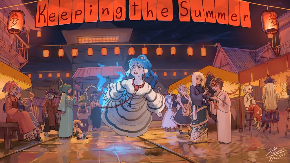 Keeping the Summer cover art: characters at a lantern-lit summer festival.